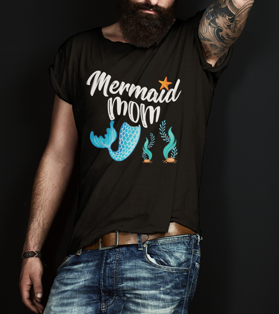 Mermaid Mom Starfish Tail Seashell Party Cute Out T-Shirt