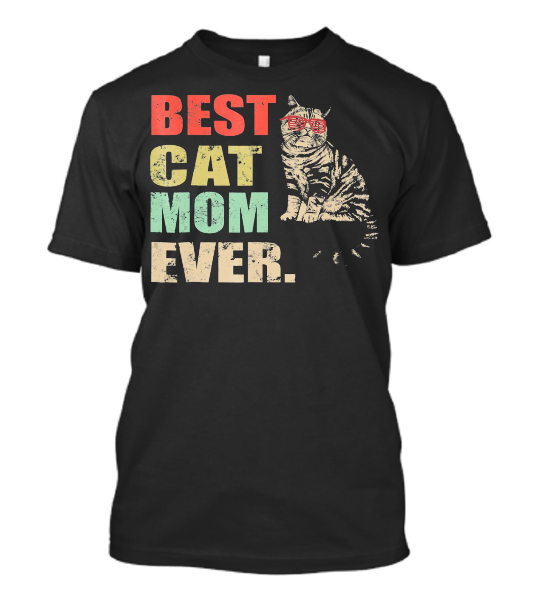Best Cat Mom Ever Retro Cool Cat Design Matching Family T-Shirt