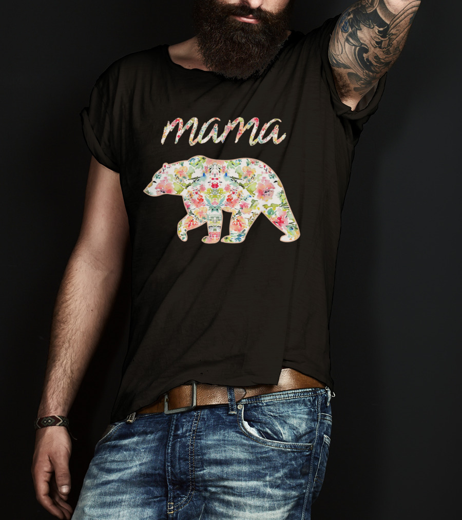 Mama Bear Floral Pattern With Colorful Flowers T-Shirt