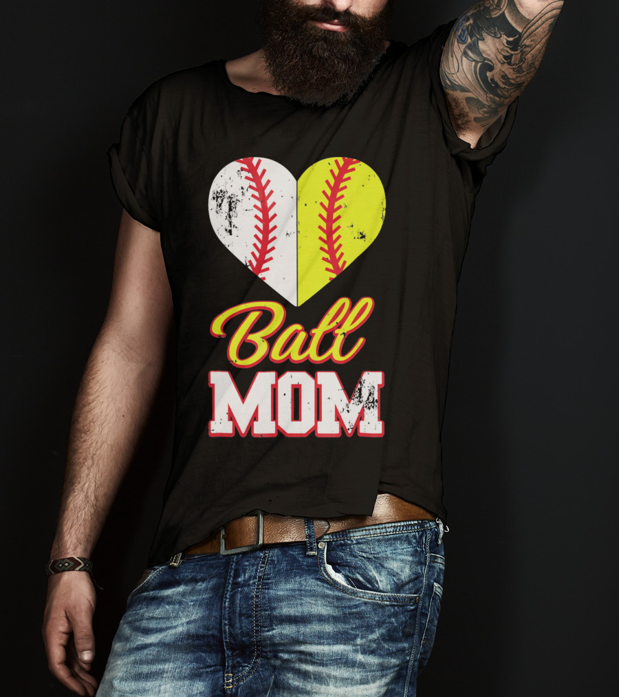 Funny Softball Mom Ball Mom Heart T-Shirt