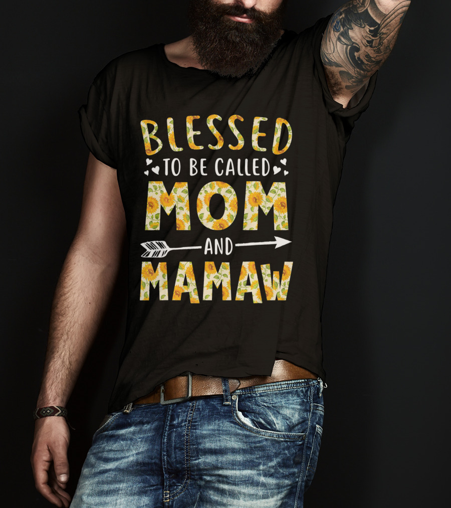 Blessed To Be Called Mom And Mamaw Sunflower Heart Arrow T-Shirt