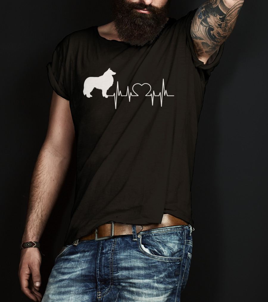 Rough Collie Dad Heartbeat With Heart Outline T-Shirt