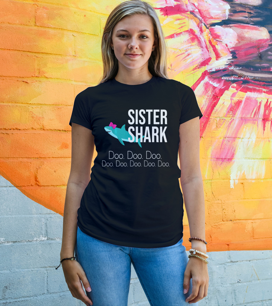 Sister Shark Doo Doo Doo Bow Pink T-Shirt