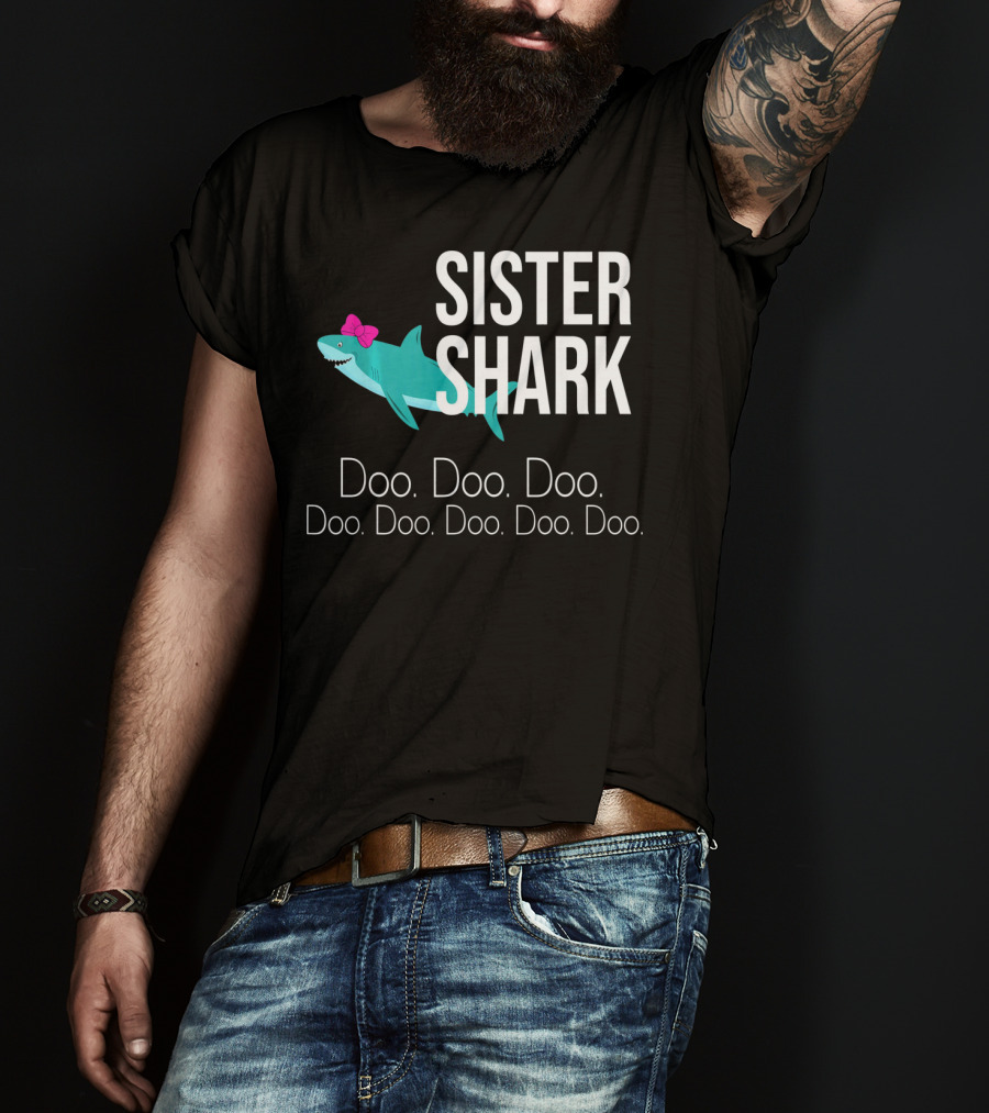 Sister Shark Doo Doo Doo Bow Pink T-Shirt