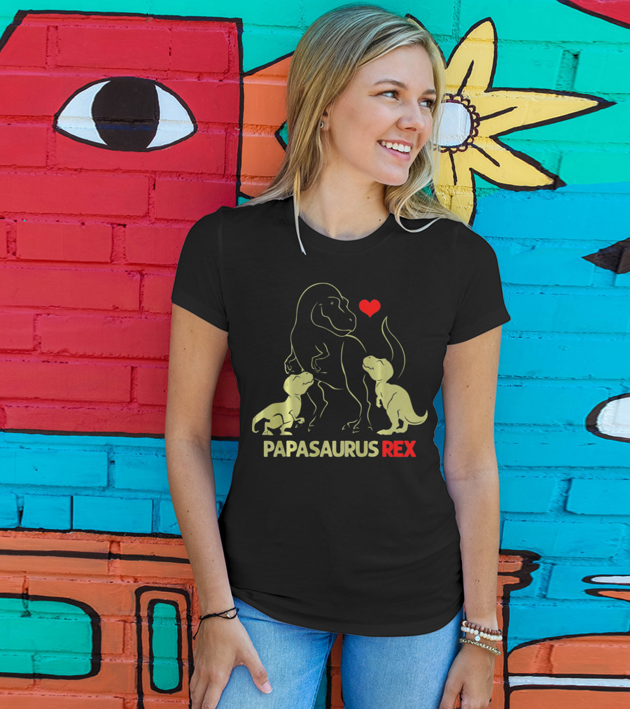 Papasaurus Rex Dinosaur Heart Family Father's Day T-Shirt