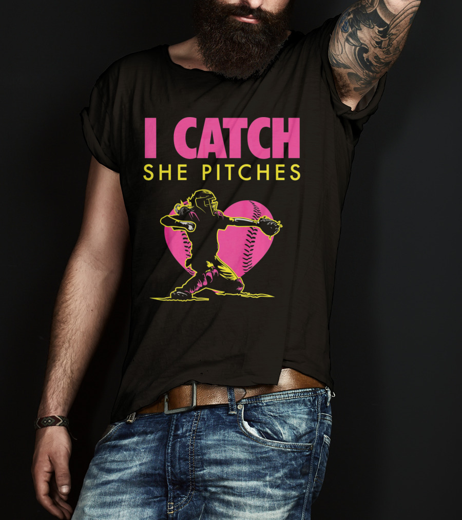 Softball Dad And Mom I Catch She Pitches T-Shirt