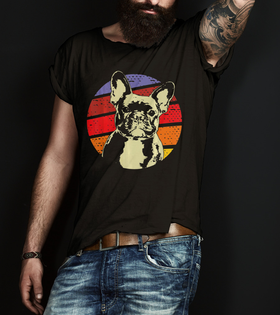 Vintage French Bulldog Dad Retro Colorful Stripes T-Shirt