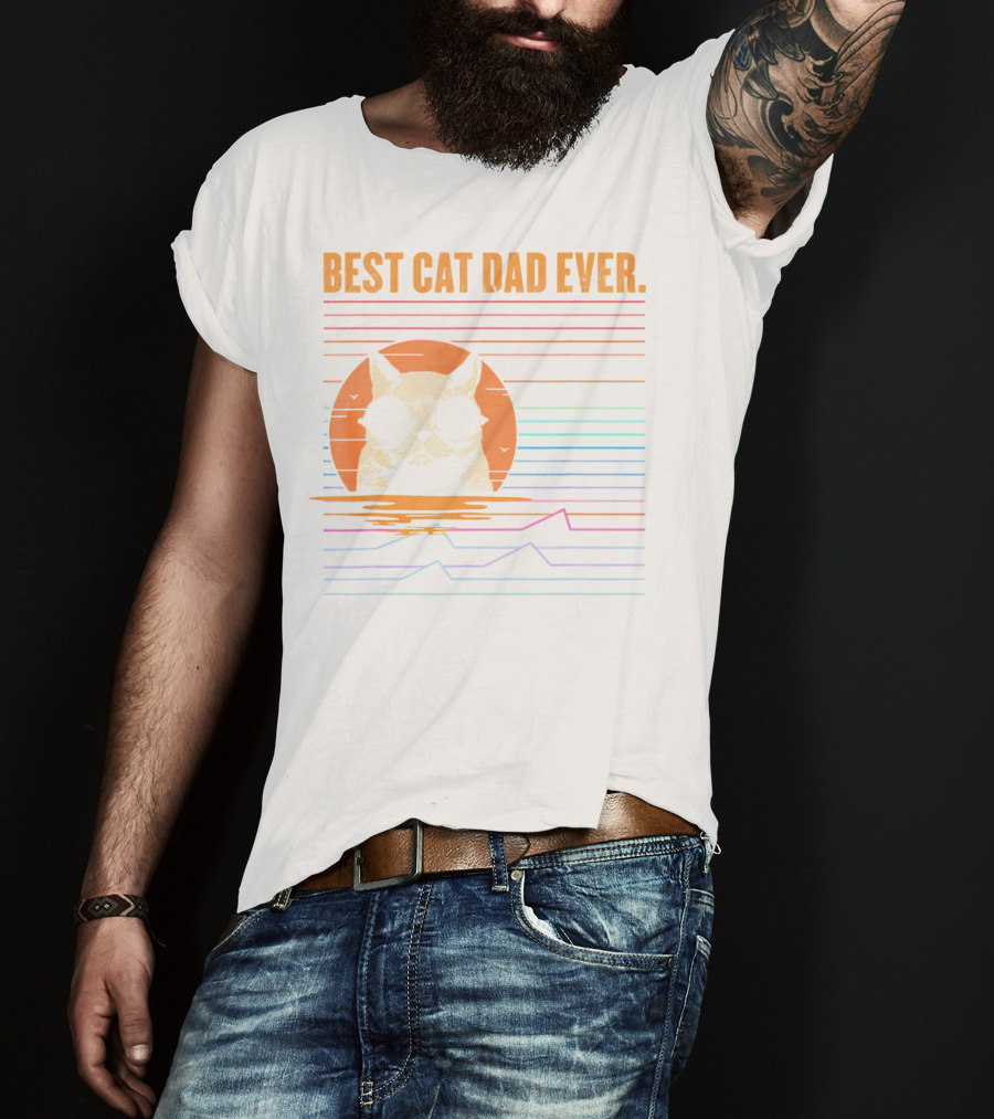 BEST CAT DAD EVER Retro Sunglasses Cat Sunset T-Shirt