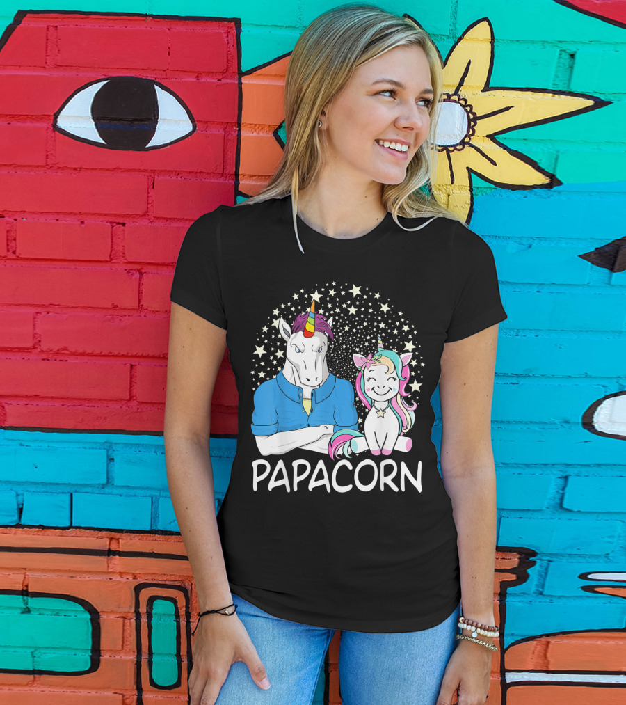 Papacorn Unicorn Dad And Baby Daddy Mens Stars T-Shirt