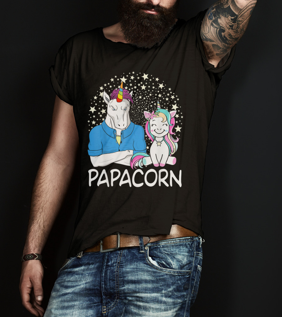 Papacorn Unicorn Dad And Baby Daddy Mens Stars T-Shirt