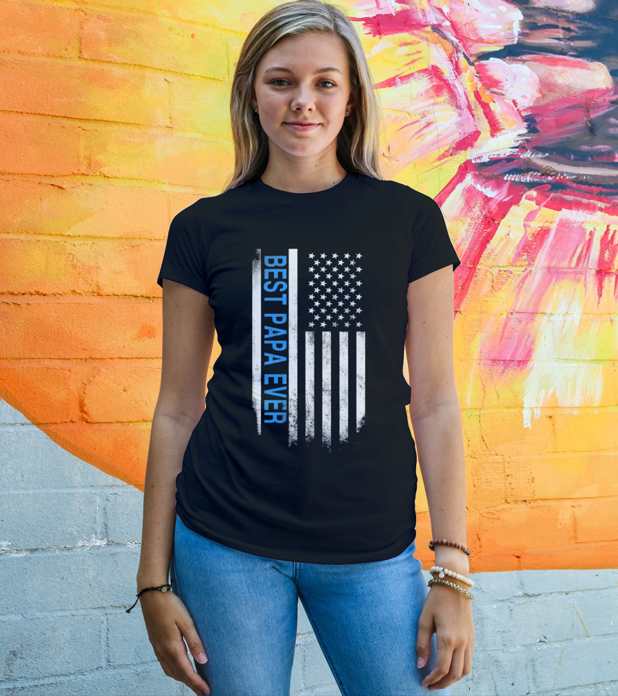 Best Papa Ever Thin Blue Line American Flag USA Flag T-Shirt