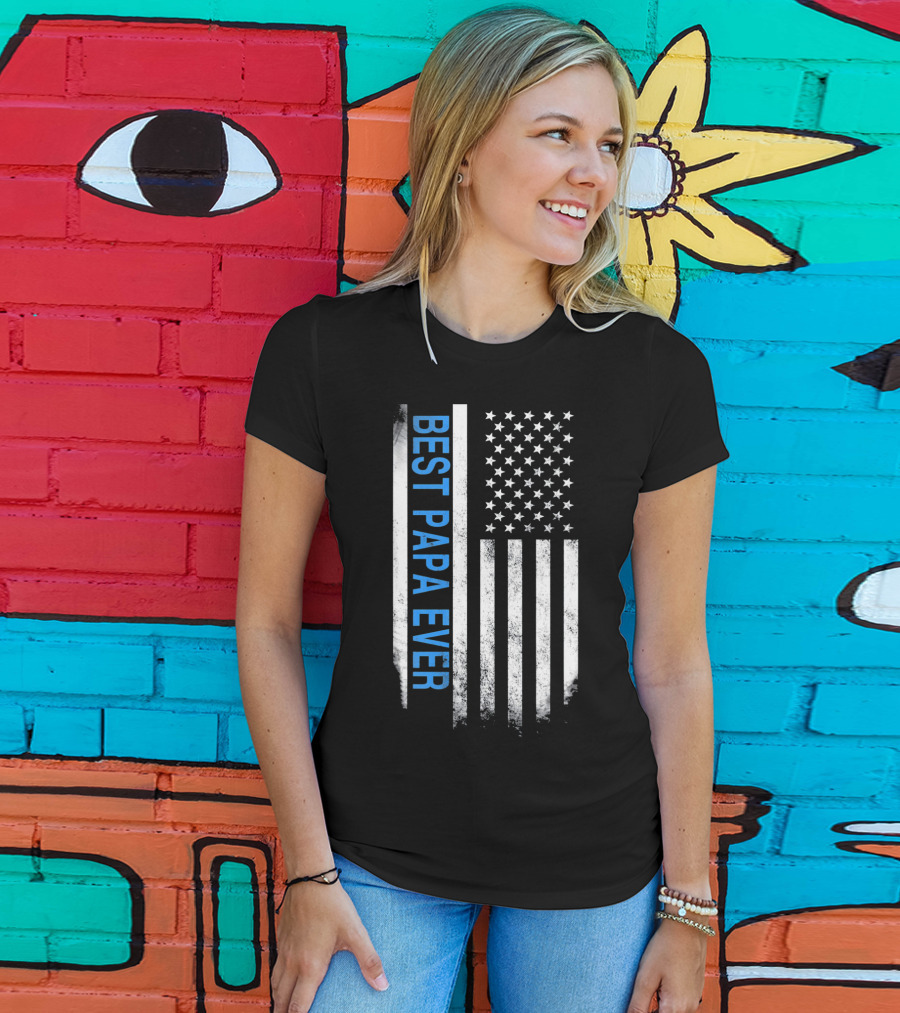 Best Papa Ever Thin Blue Line American Flag USA Flag T-Shirt