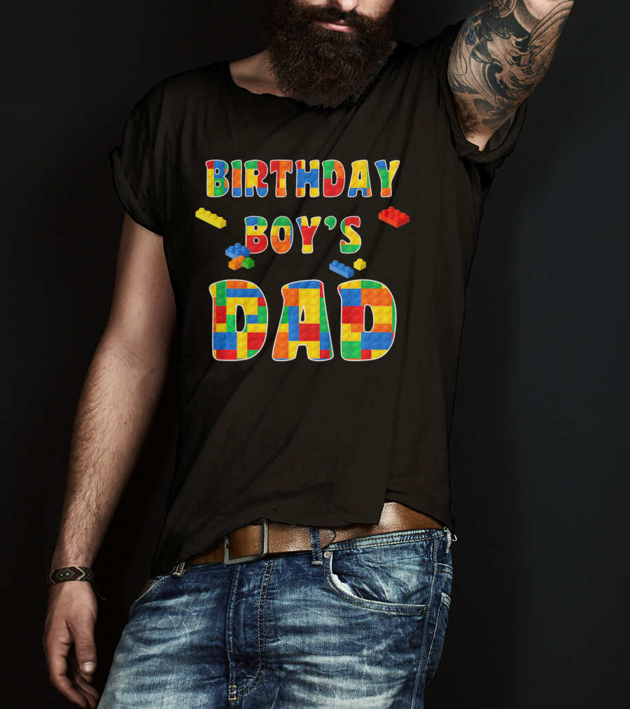 Birthday Boy's Dad With Colorful Building Blocks T-Shirt