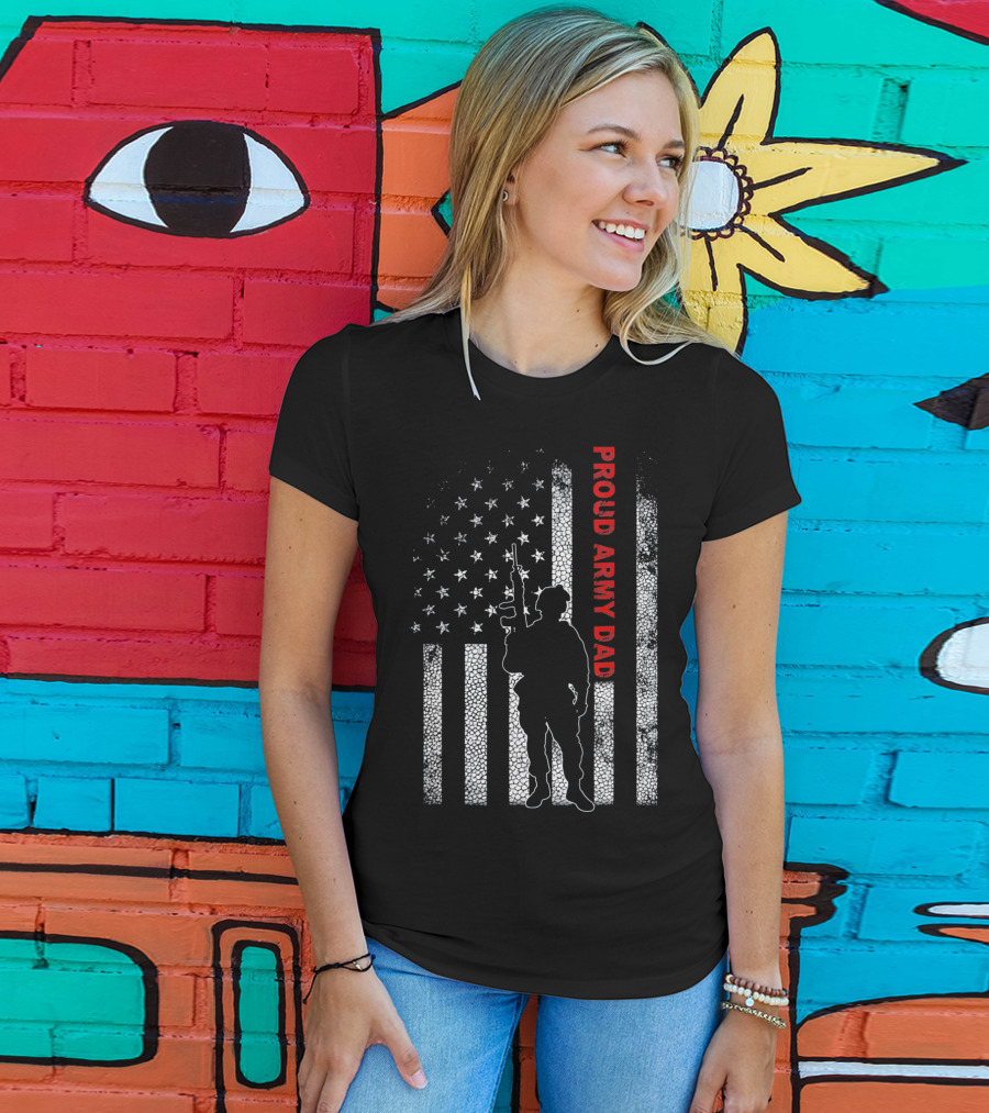 PROUD ARMY DAD American Flag Soldier T-Shirt