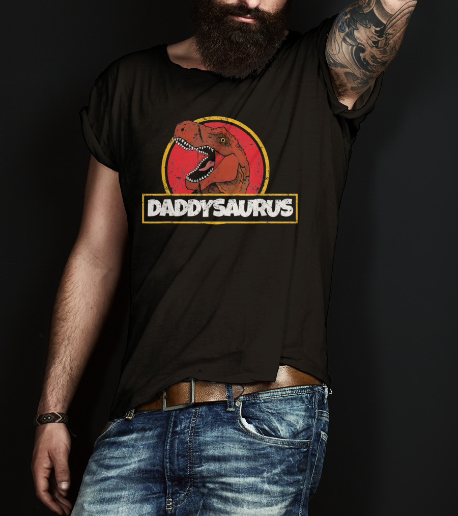 Daddysaurus TRex Dinosaur Fathers Retro Jurassic T-Shirt