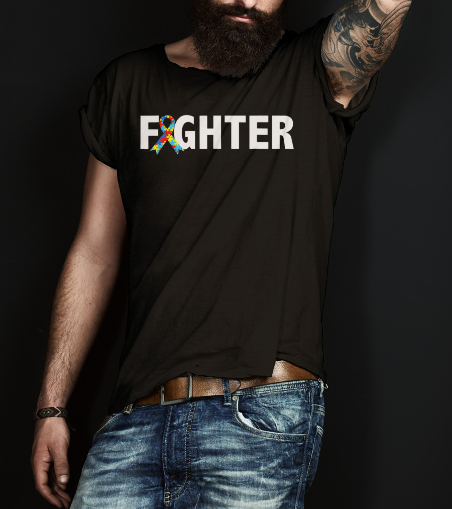 Autism Awareness Fighter Puzzle Ribbon Support T-Shirt