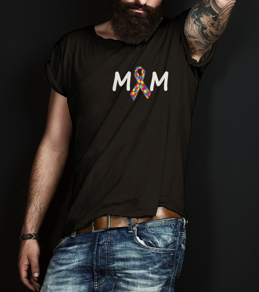MOM Puzzle Ribbon Autism Awareness T-Shirt