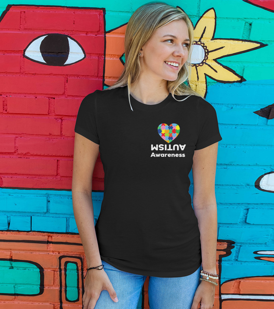 Autism Awareness Love April Heart With Multicolored Puzzle Pieces T-Shirt