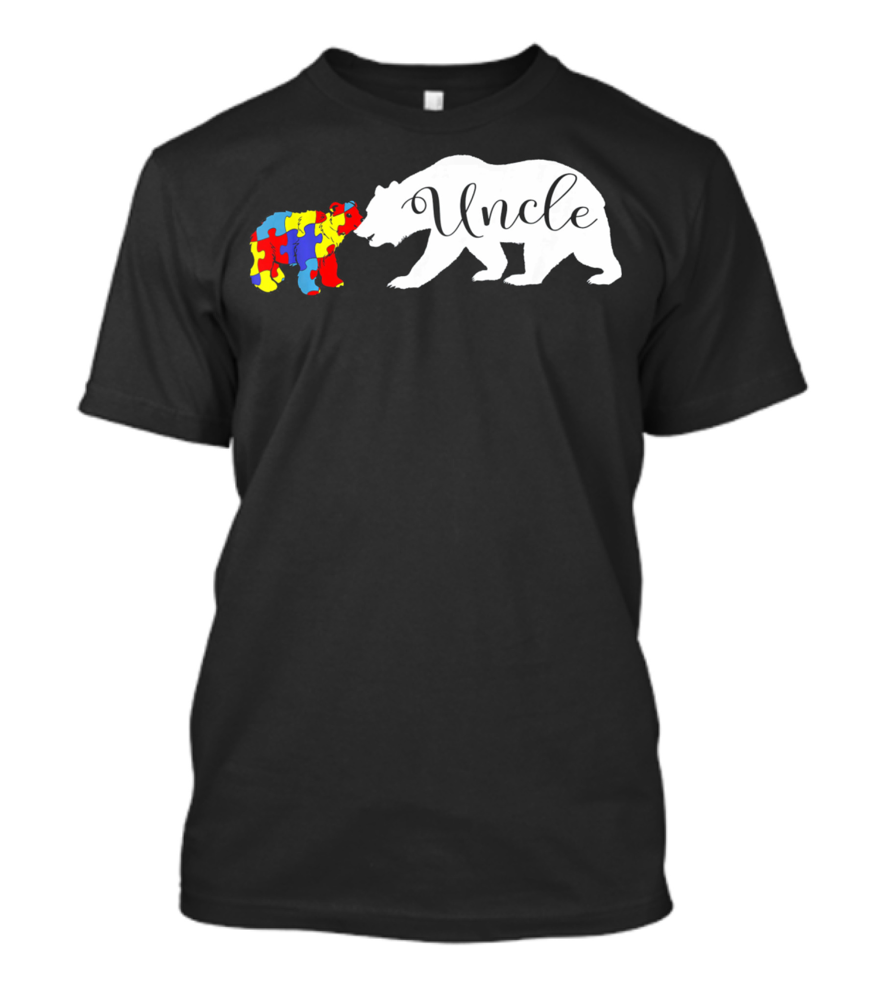 Uncle Bear With Autism Puzzle Bear Design For Awareness Month T-Shirt