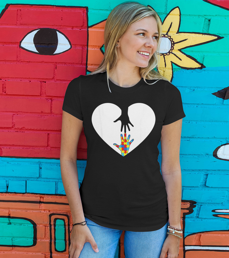 Hand Love Autism Awareness Heart Puzzle Connection T-Shirt
