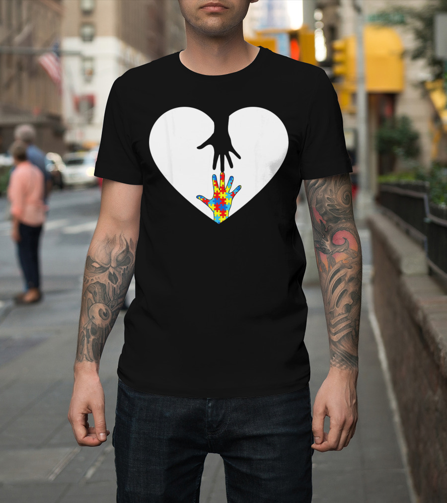 Hand Love Autism Awareness Heart Puzzle Connection T-Shirt