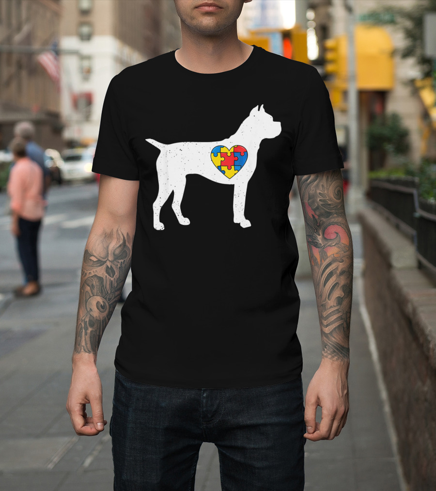Boxer Heart Autism Awareness Puzzle Day T-Shirt