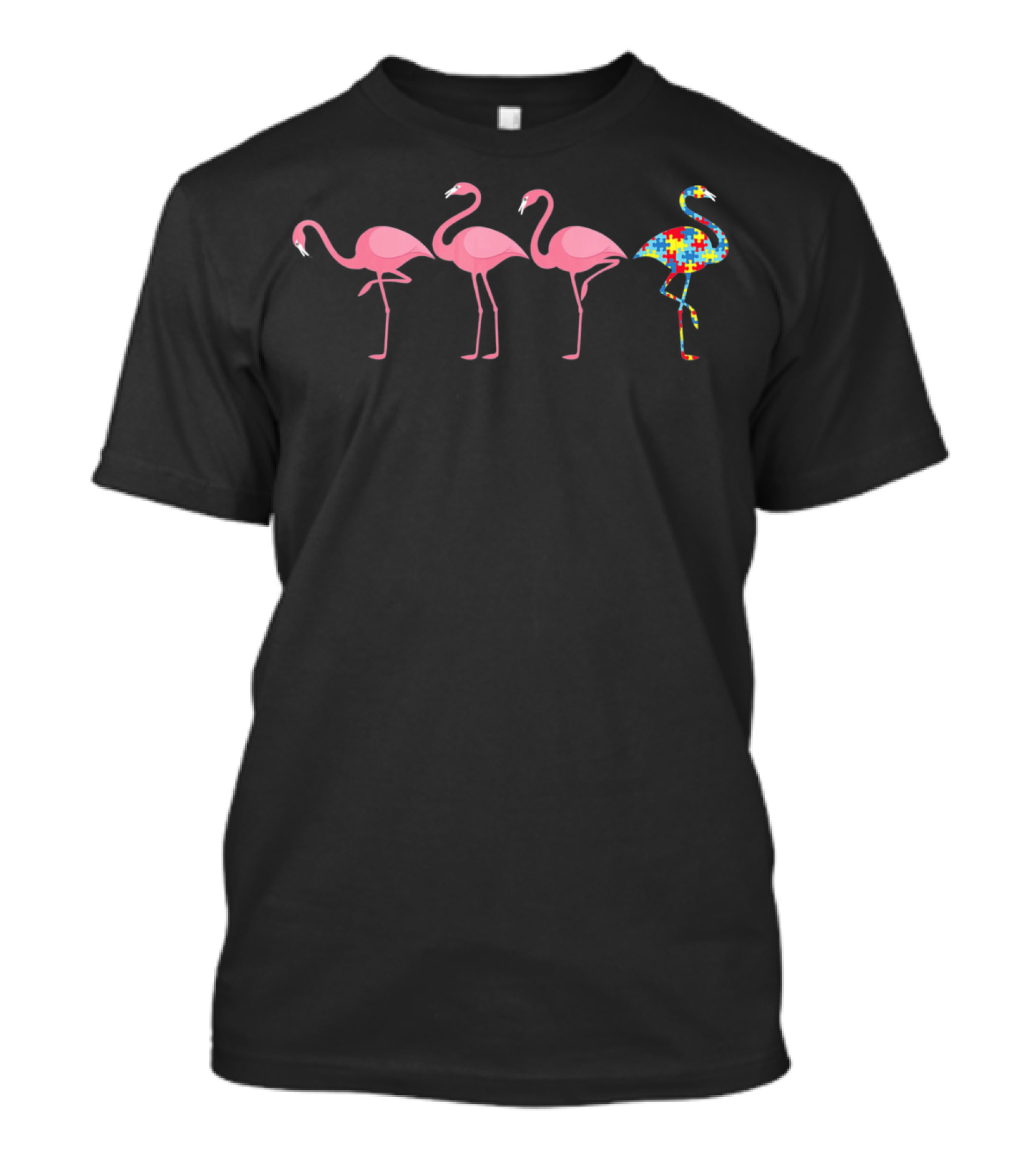 Autism Awareness Pink Flamingo Rainbow Puzzle T-Shirt