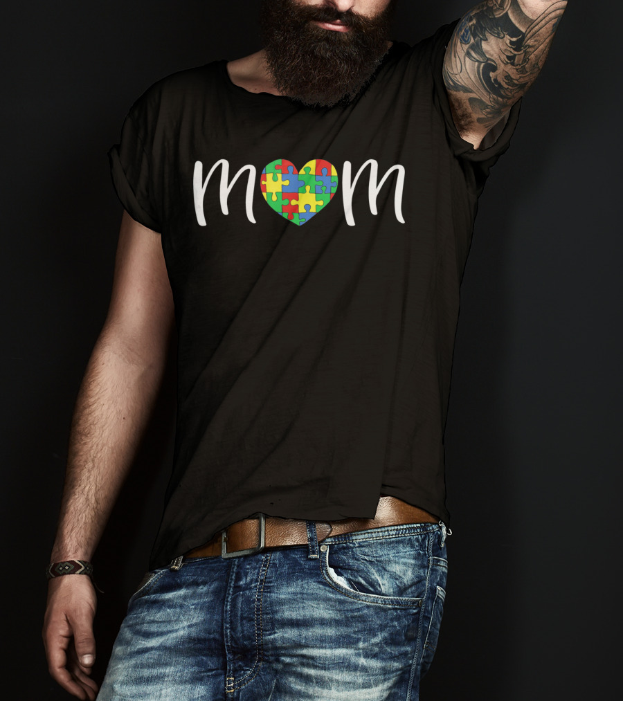 Mom Puzzle Heart Autism Awareness T-Shirt