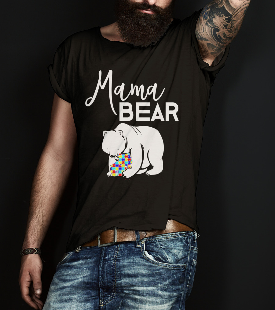 Mama Bear Autism Puzzle Heart T-Shirt