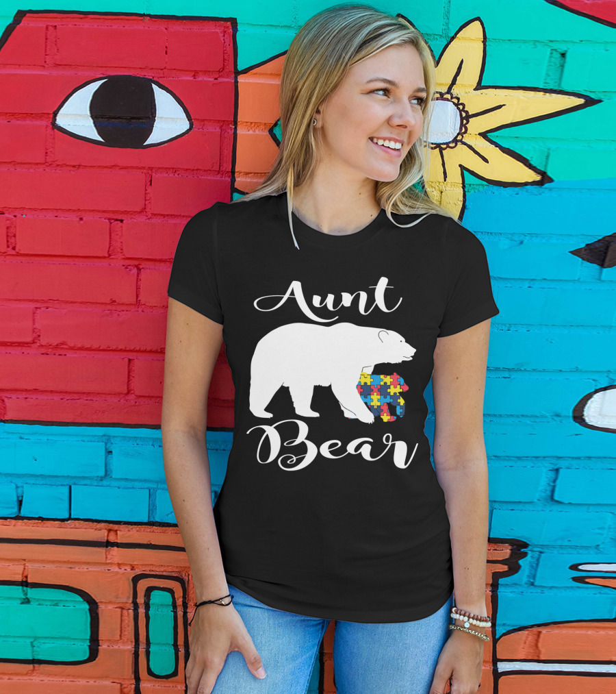 Aunt Bear Autism Puzzle Family Bear T-Shirt