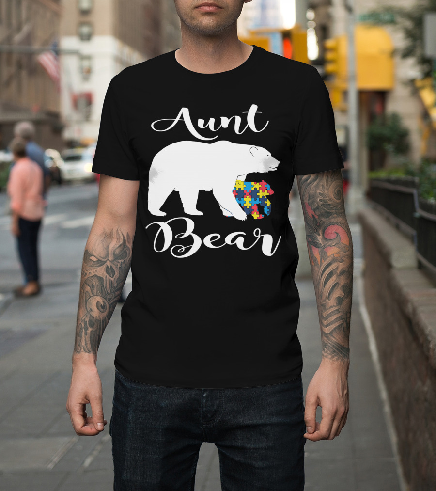 Aunt Bear Autism Puzzle Family Bear T-Shirt