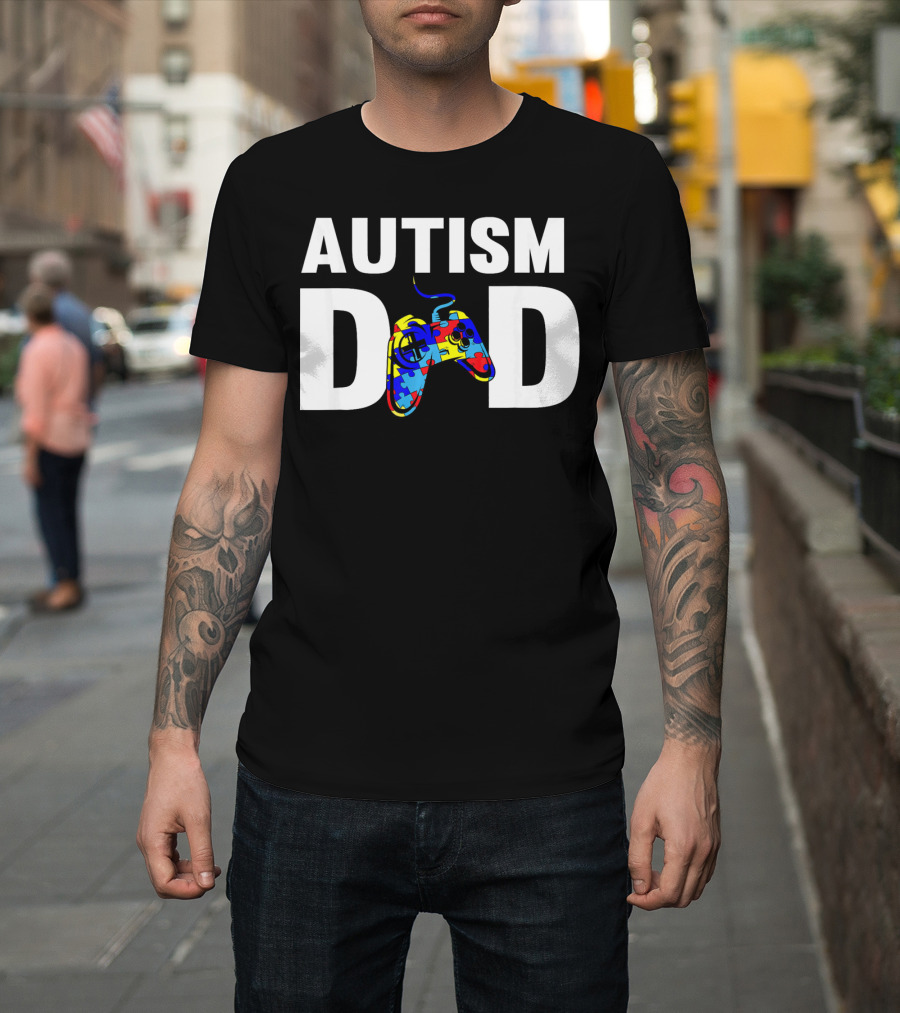 Father's Day Gamer Autism Dad Awareness Controller Puzzle T-Shirt