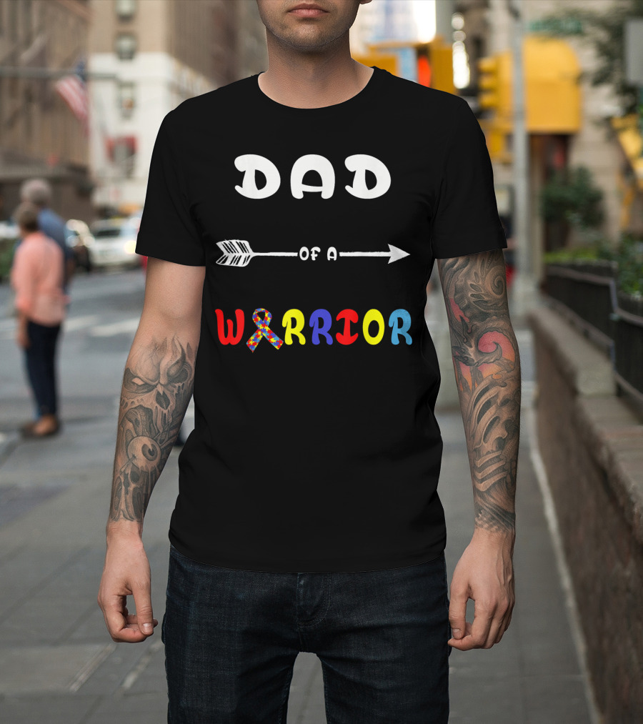 Dad Of A Warrior Autism Awareness Arrow Puzzle T-Shirt