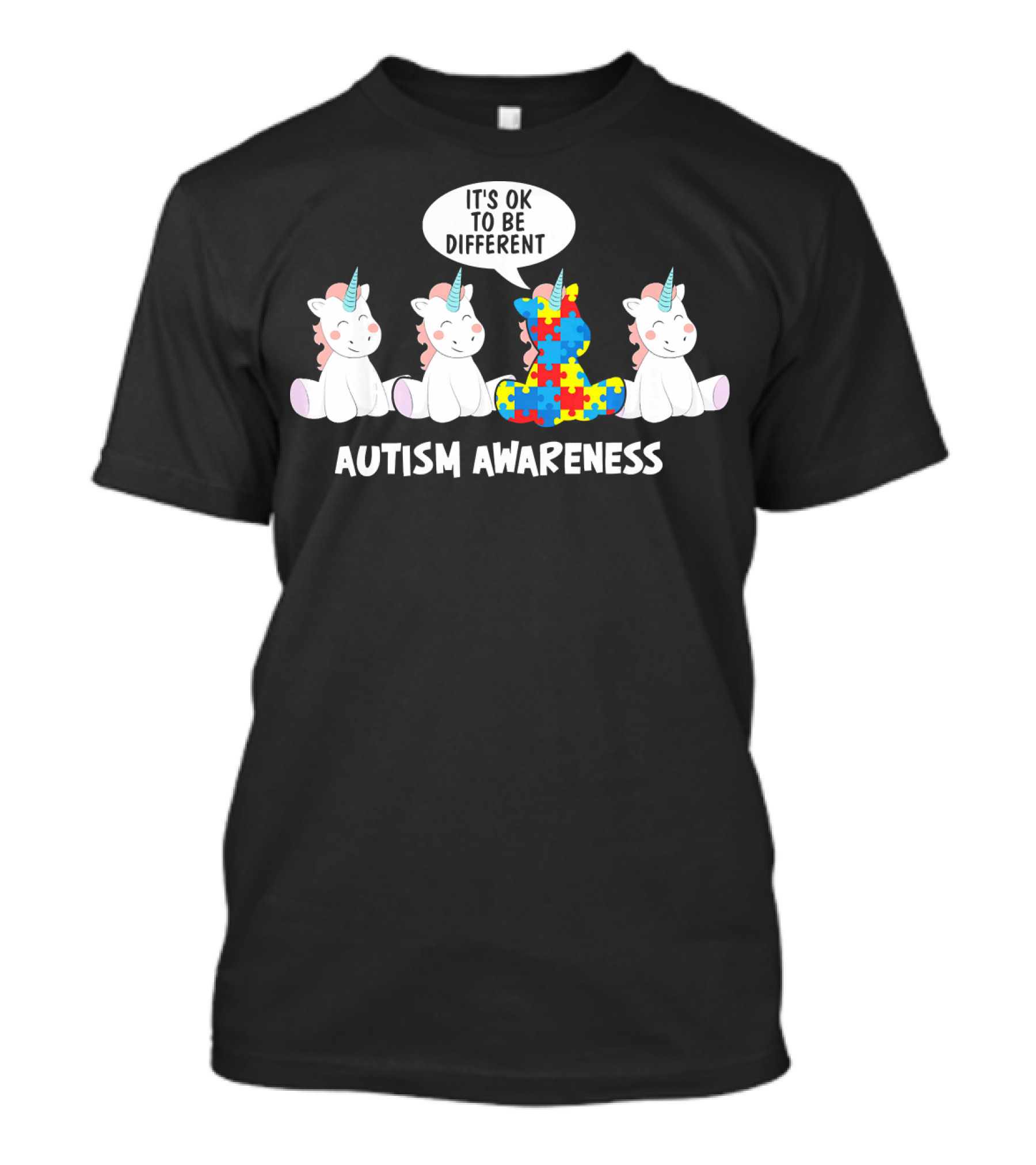 Autism Awareness Unicorn It's OK To Be Different Puzzle Piece T-Shirt