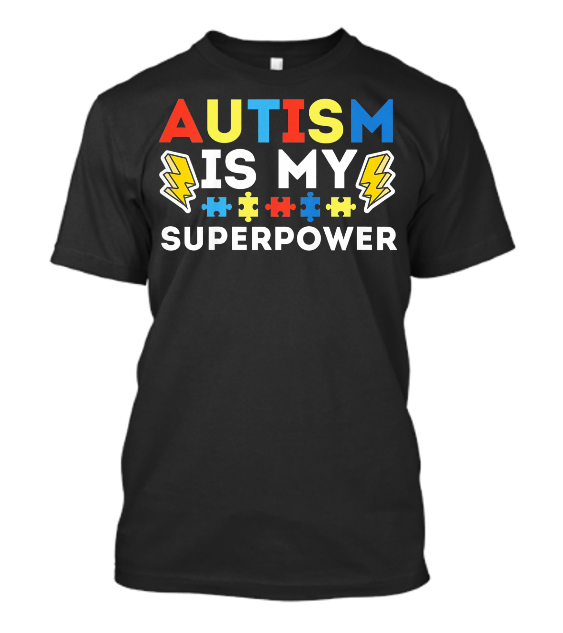 Kids Autism Awareness Autism Is My Superpower Puzzle Lightning T-Shirt
