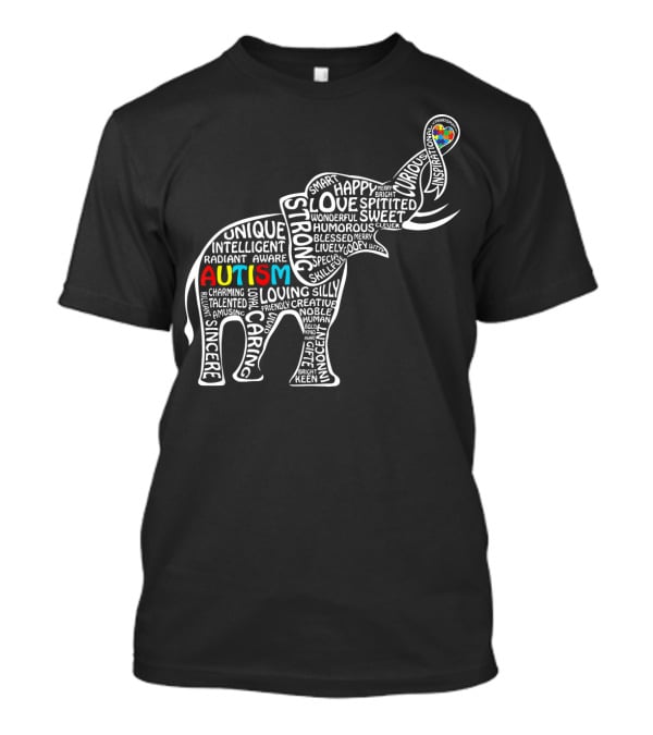 Funny Clever Autism Awareness Elephant Typography T-Shirt