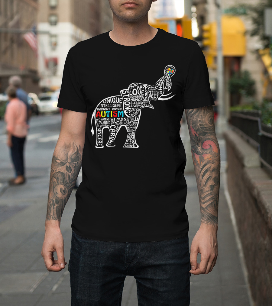 Funny Clever Autism Awareness Elephant Typography T-Shirt