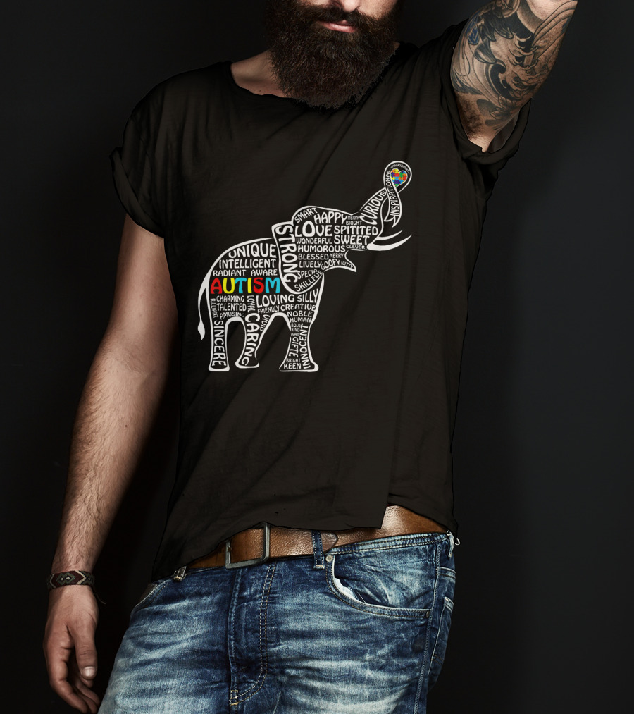 Funny Clever Autism Awareness Elephant Typography T-Shirt