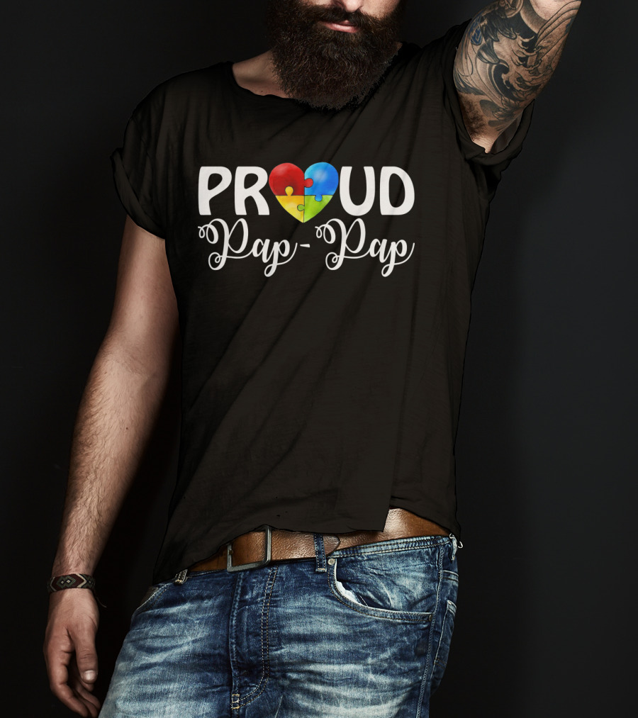 Proud Pap Pap Puzzle Heart Autism T-Shirt