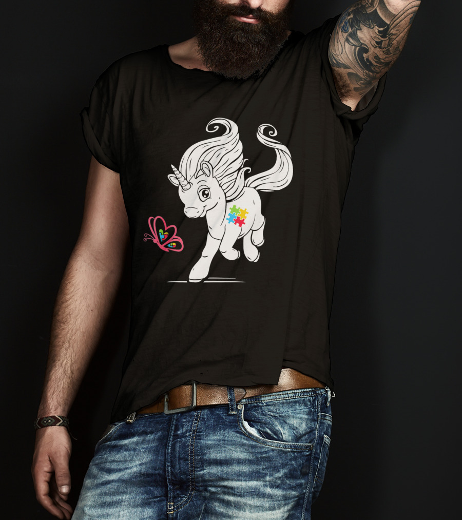 Unicorn Butterfly Autism Puzzle Awareness T-Shirt