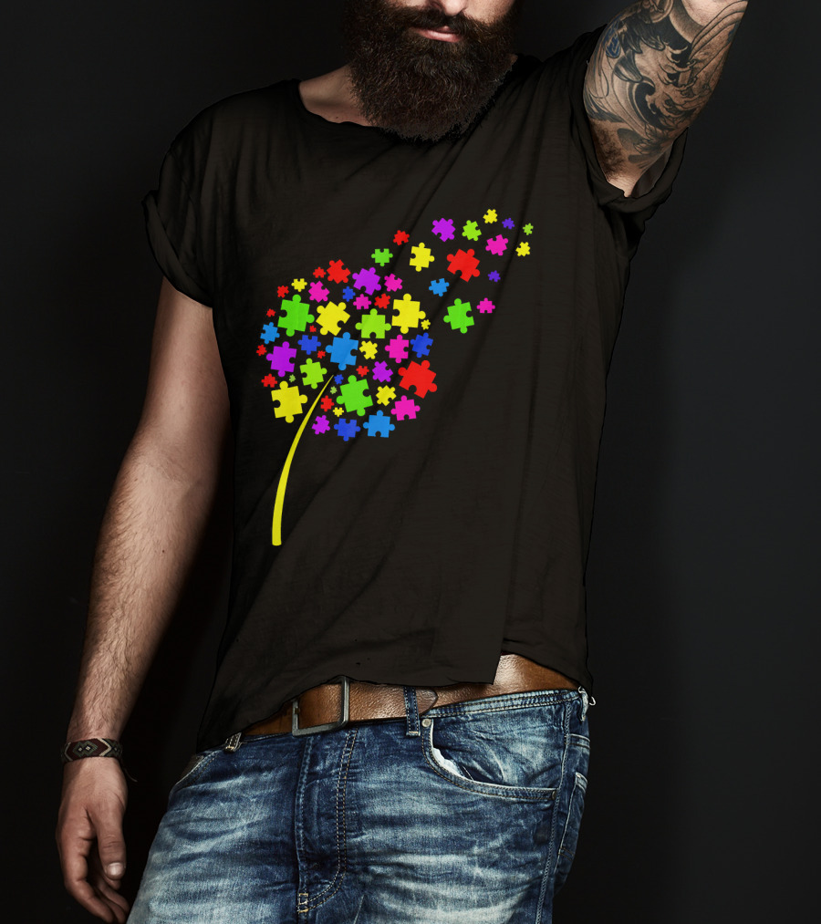 Dandelion Puzzle Pieces Multicolor Autism Awareness T-Shirt