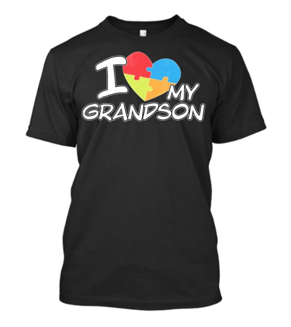 I Love My Grandson Puzzle Heart Autism Awareness T-Shirt