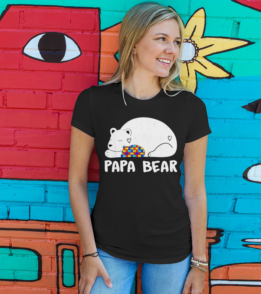 Papa Bear Autism Awareness Puzzle Heart T-Shirt