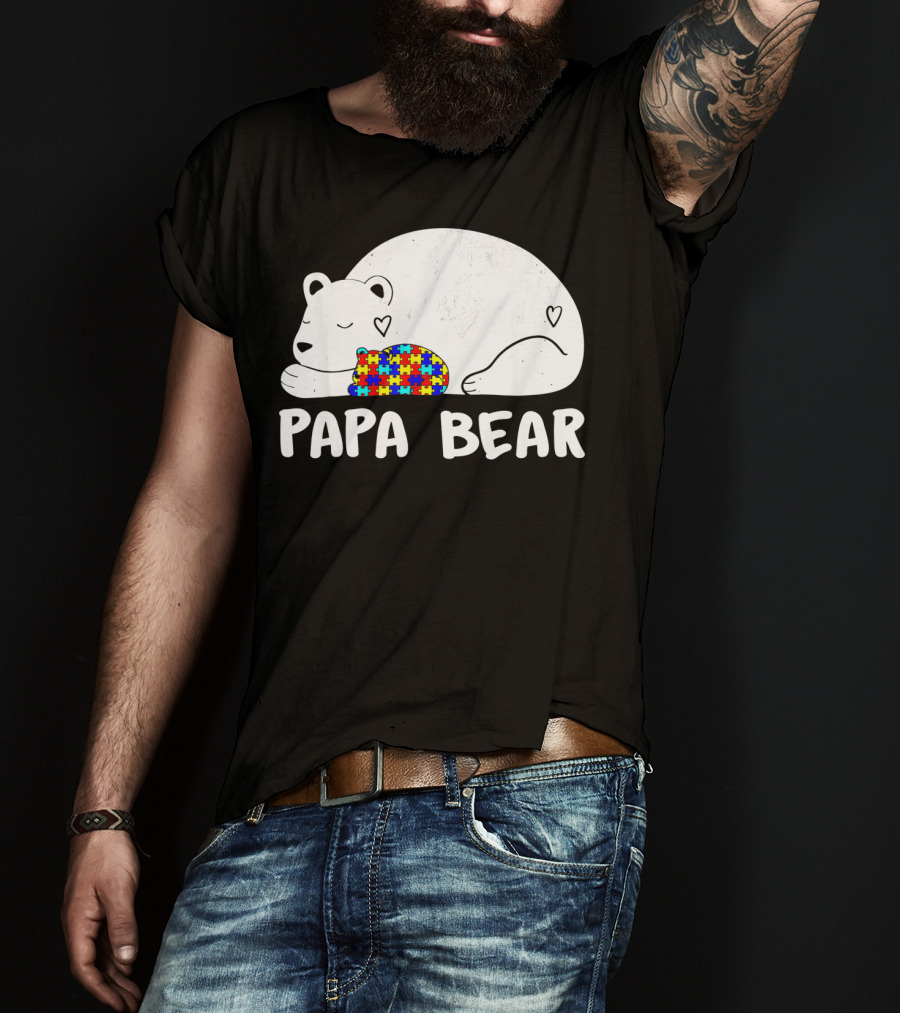 Papa Bear Autism Awareness Puzzle Heart T-Shirt
