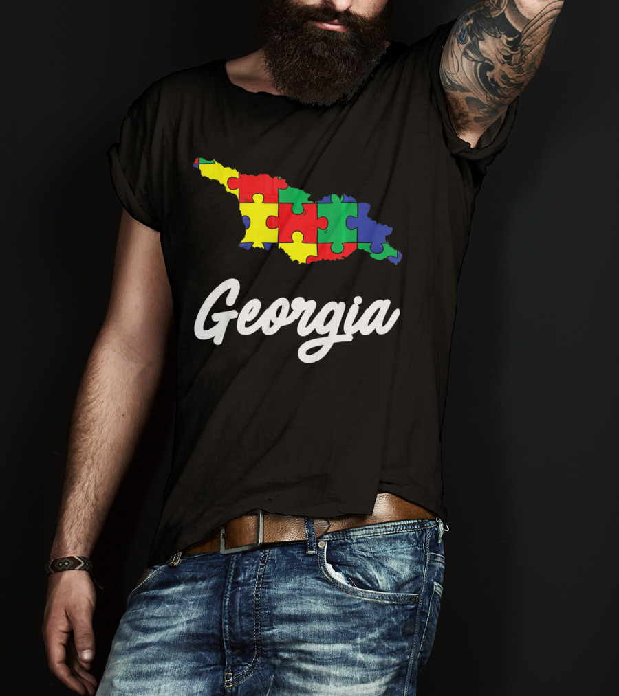 Georgia Autism Awareness Puzzle Map T-Shirt