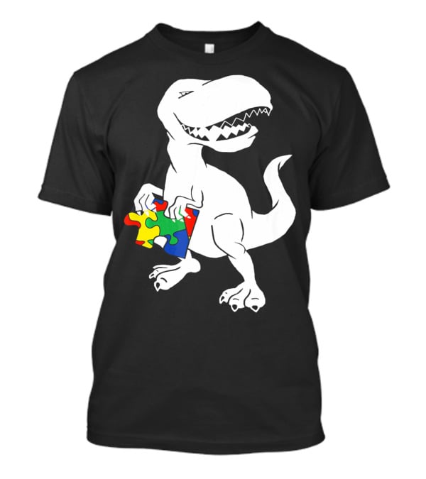 Dinosaur Holding Autism Puzzle Piece Awareness For Tyra T-Shirt