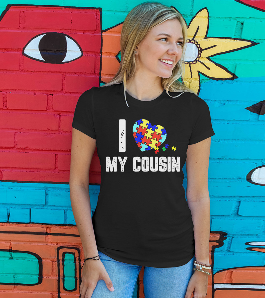 I Love My Cousin Heart Puzzle Autism Awareness T-Shirt