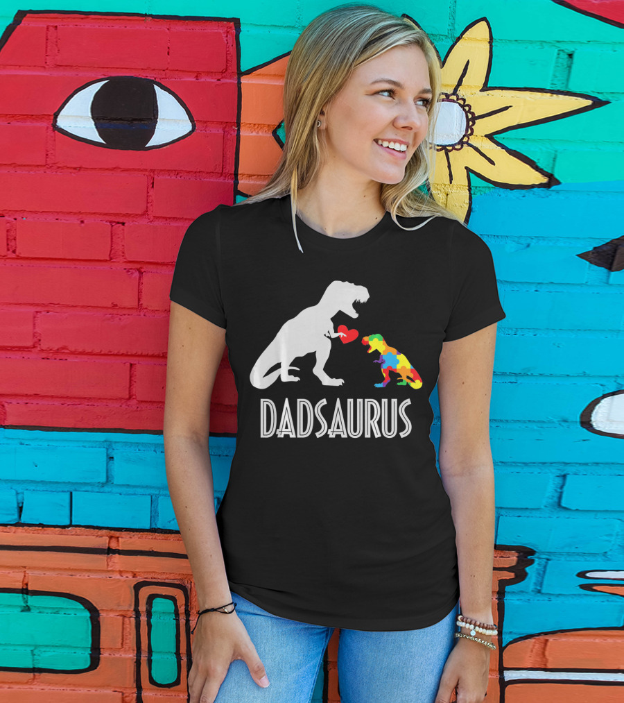 Dadsaurus Dinosaur Family Kids Autism Awareness T-Shirt