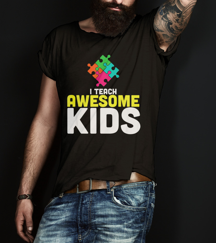 I Teach Awesome Kids Autism Awareness Teacher Puzzle T-Shirt