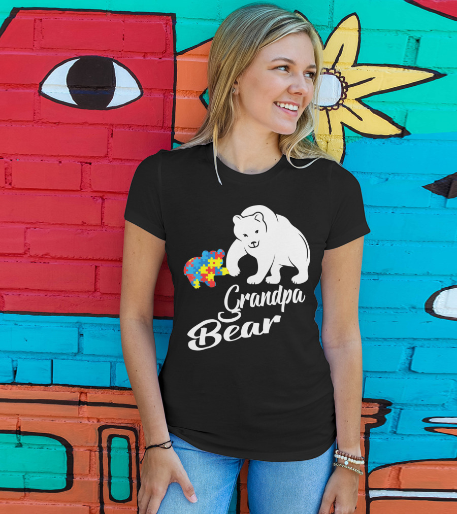 Grandpa Bear Autism Awareness Puzzle Bear T-Shirt